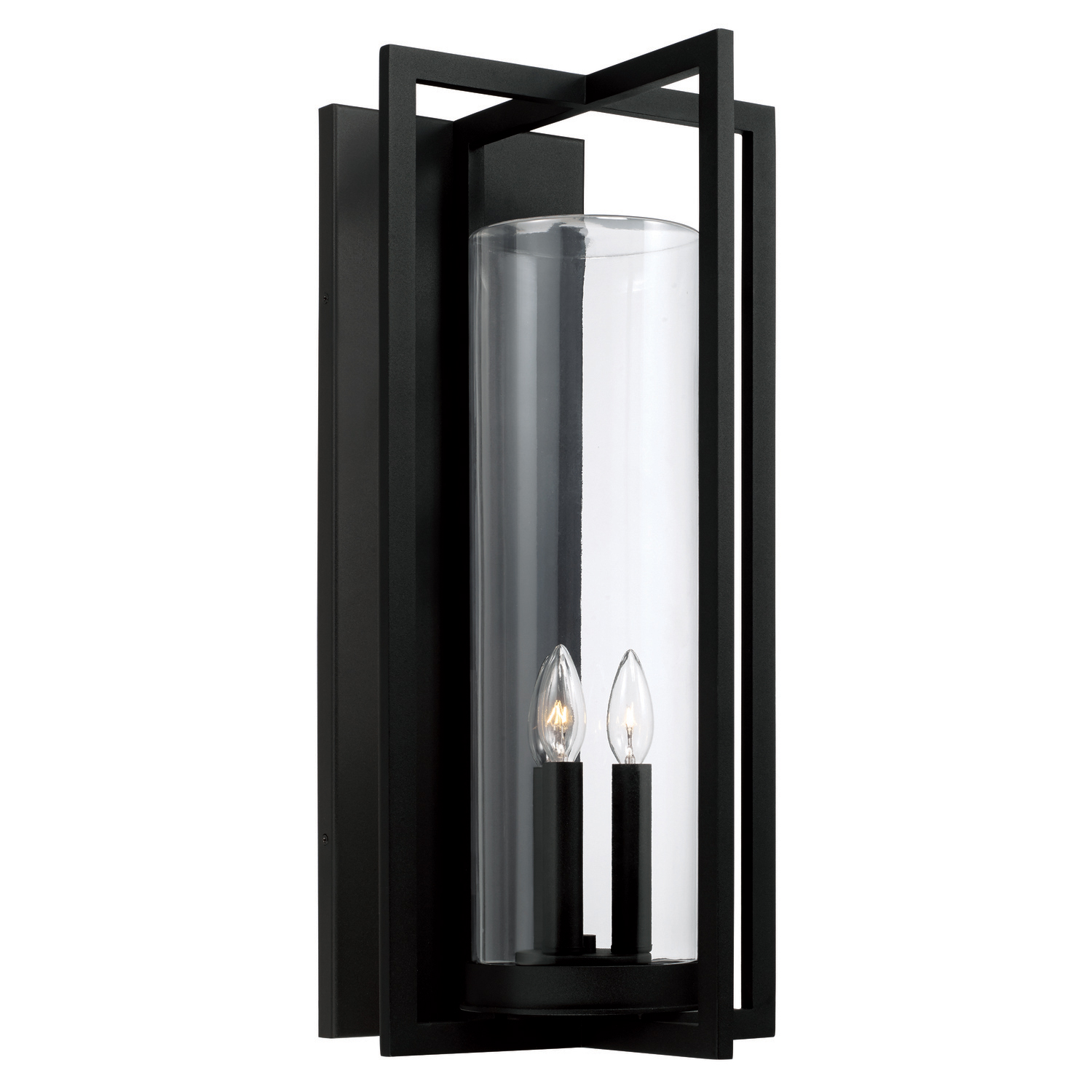 12"W x 25"H 3-Light Outdoor Wall Lantern in Black with Clear Glass Cylinder