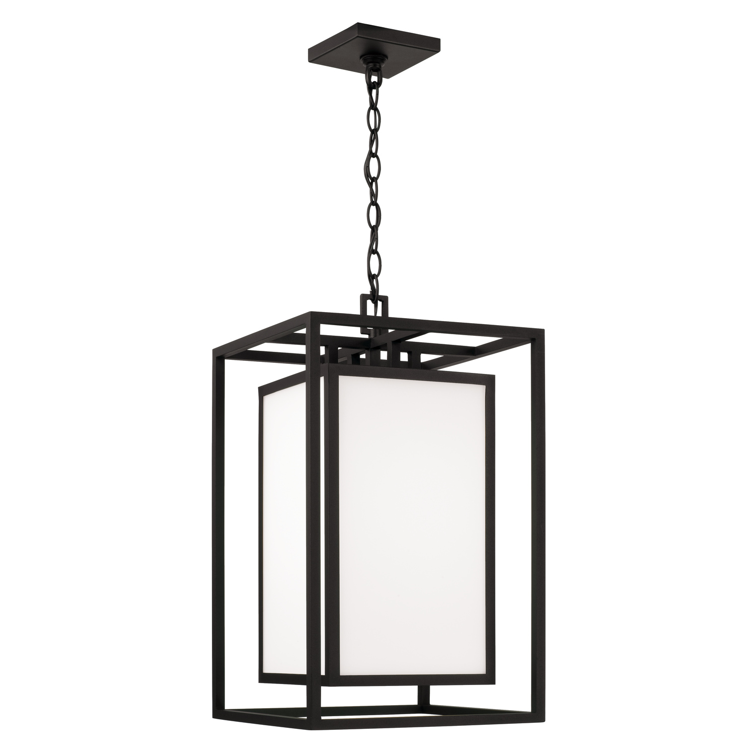 12.50"W x 22"H 1-Light Outdoor Modern Square Rectangle Hanging Lantern in Black with Soft White Glass