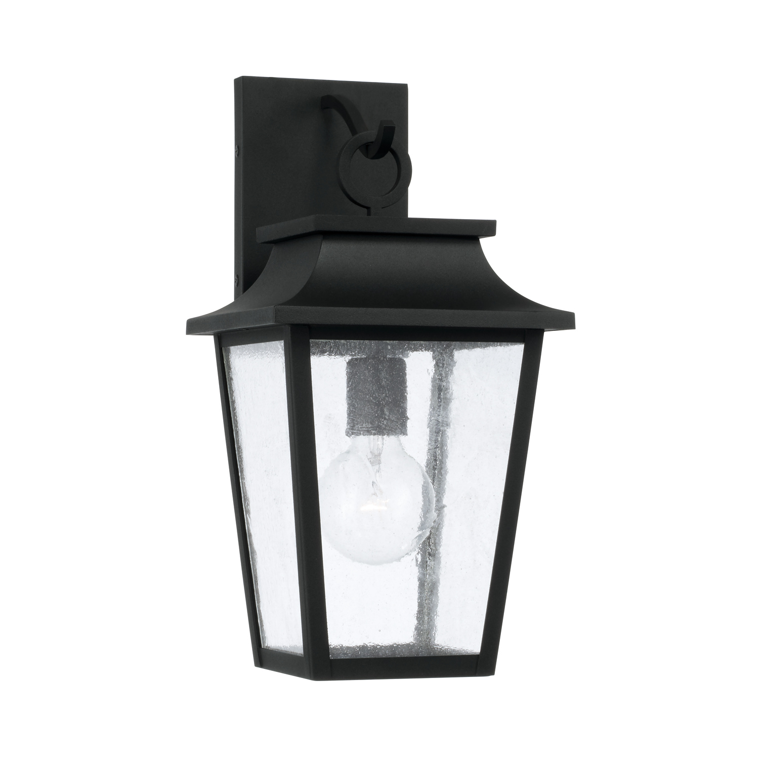 8"W x 16"H 1-Light Outdoor Tapered Wall Lantern in Black with Ripple Glass
