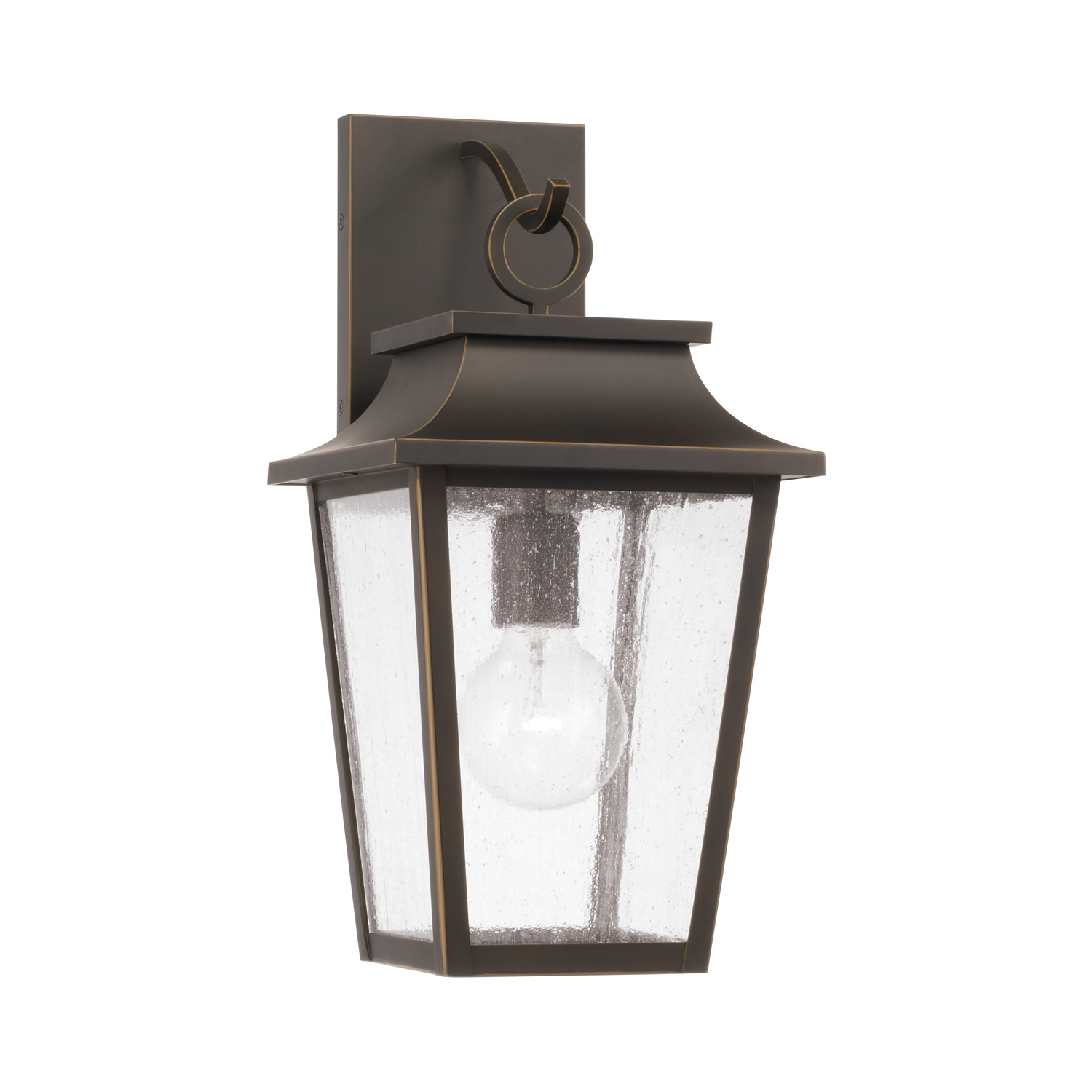 8"W x 16"H 1-Light Outdoor Tapered Wall Lantern in Oiled Bronze with Ripple Glass
