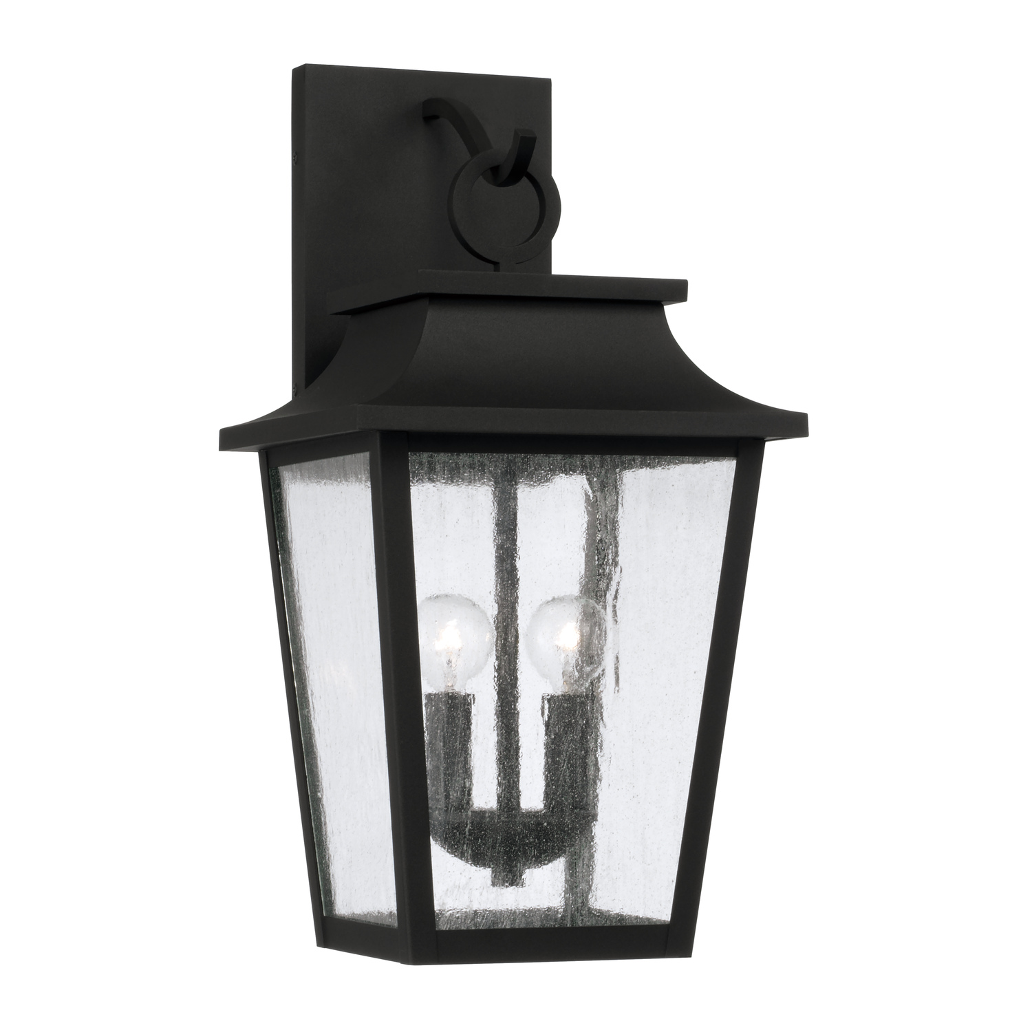 10"W x 20"H 2-Light Outdoor Tapered Wall Lantern in Black with Ripple Glass