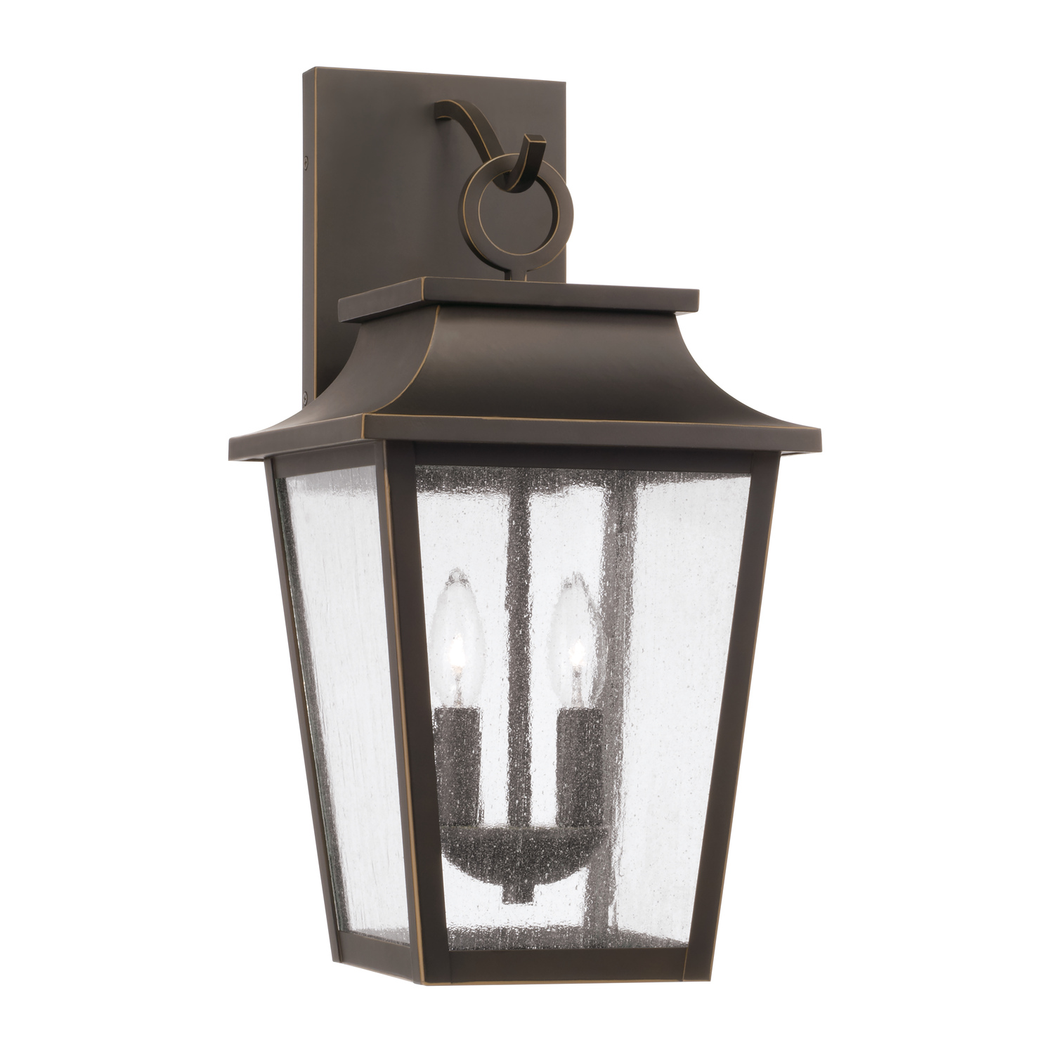 11"W x 20"H 2-Light Outdoor Tapered Wall Lantern in Oiled Bronze with Ripple Glass