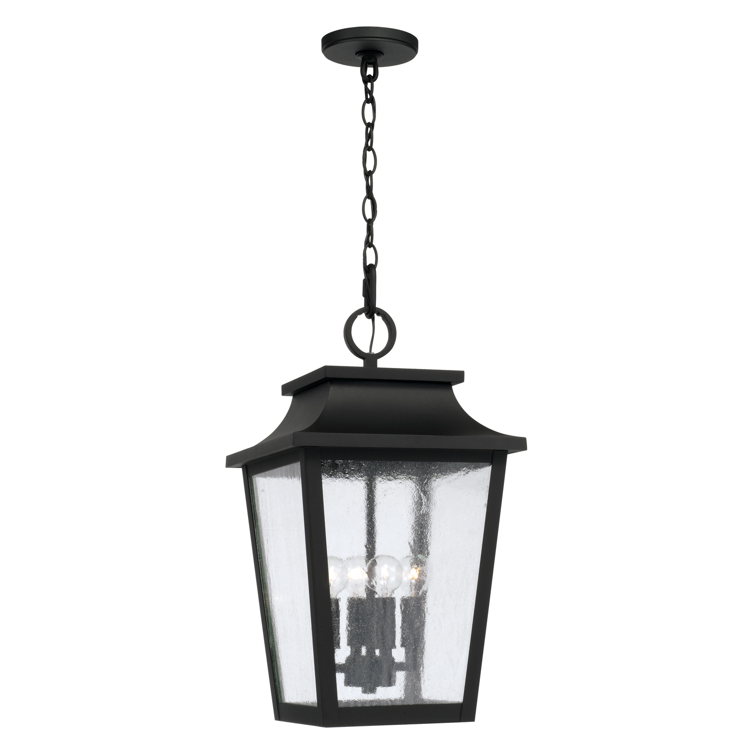 12"W x 21"H 4-Light Outdoor Tapered Hanging Lantern in Black with Ripple Glass