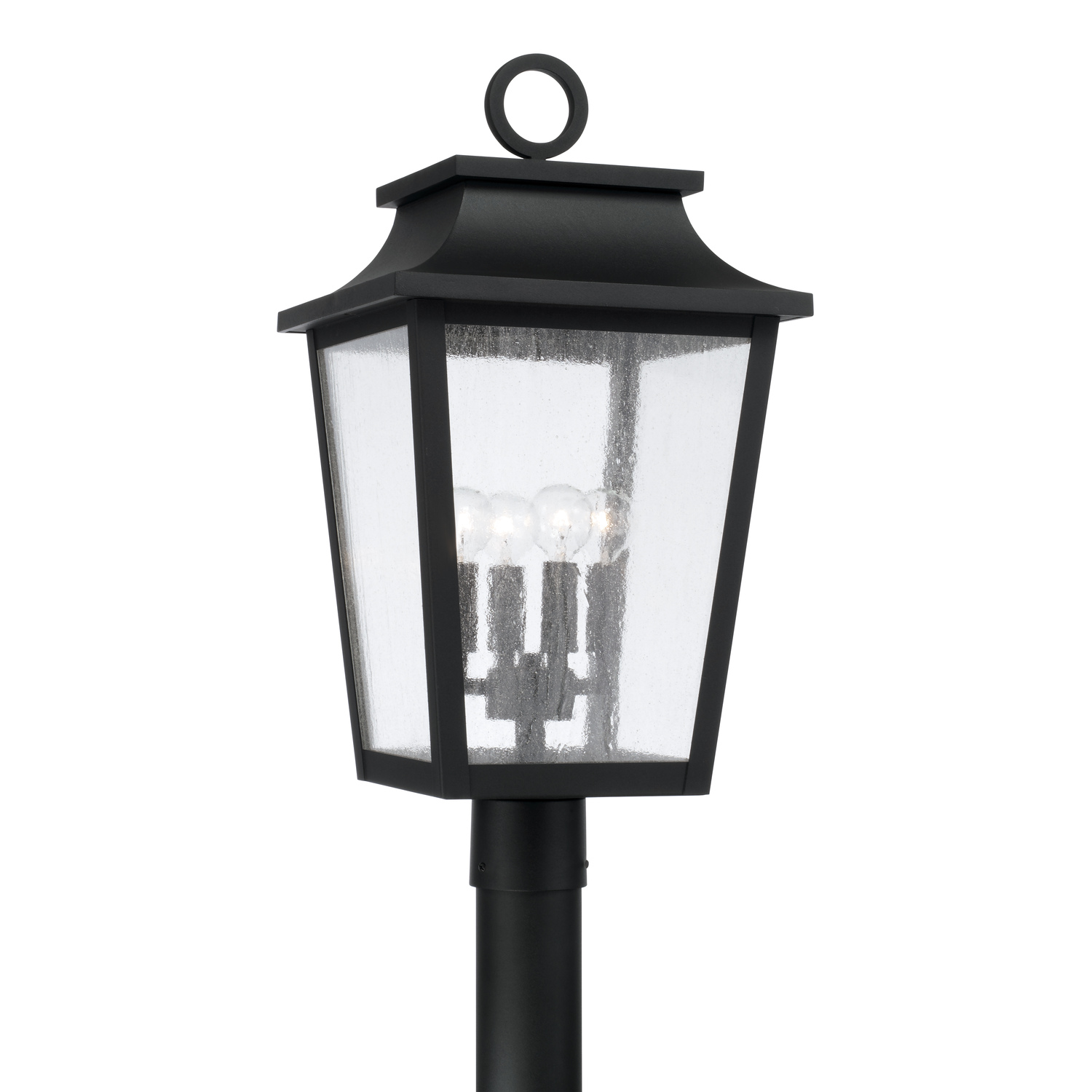 12"W x 23.75"H 4-Light Outdoor Tapered Post Lantern in Black with Ripple Glass