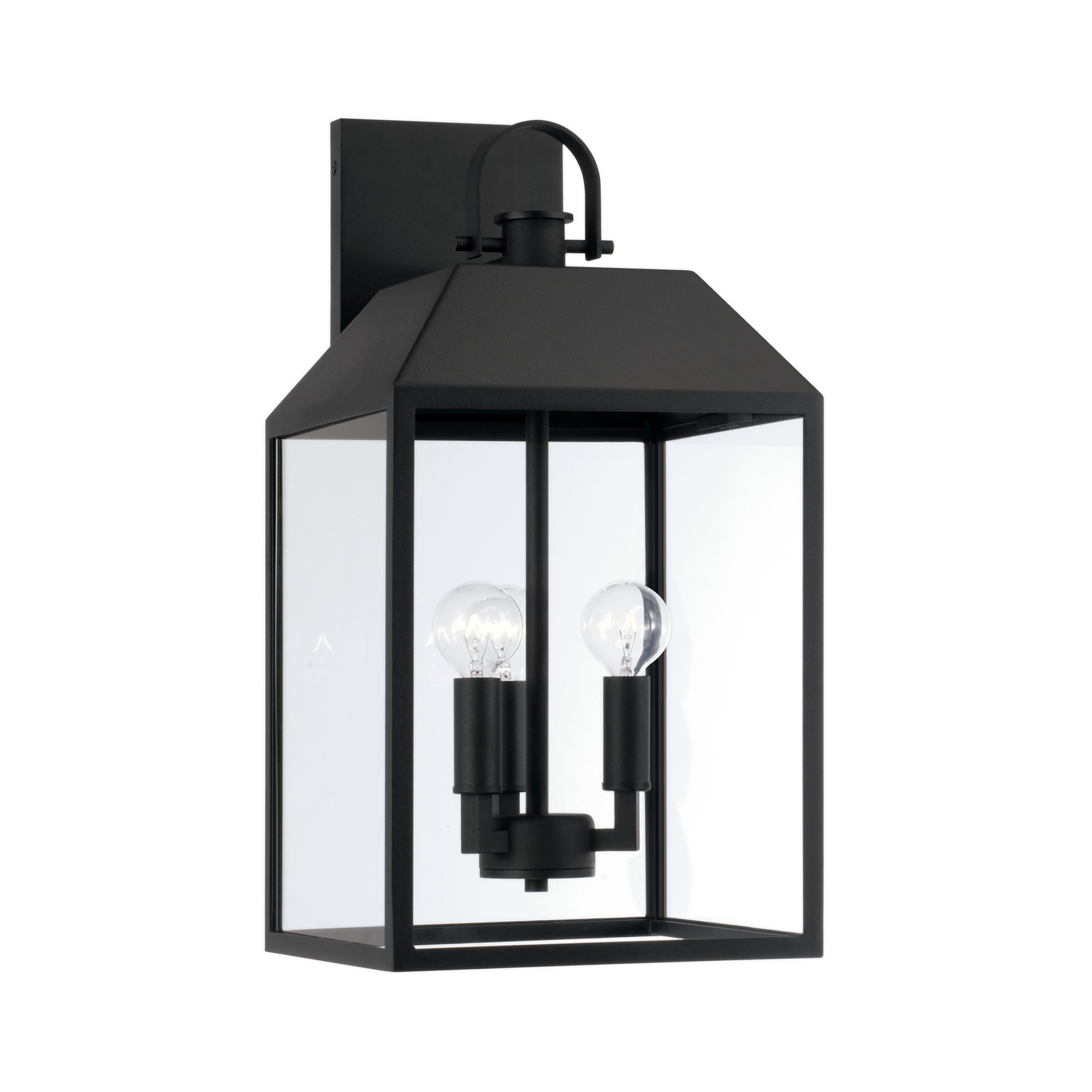 9.50"W x 19.25"H 3-Light Outdoor Square Rectangle Wall Lantern in Black with Clear Glass