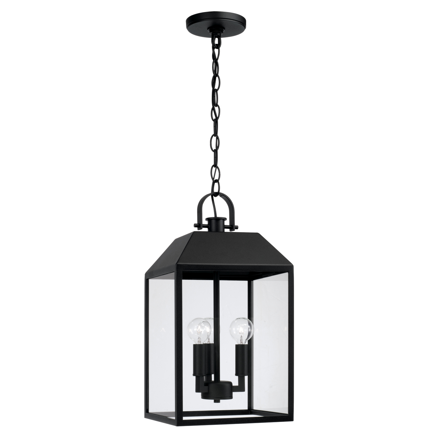 9.50"W x 19.50"H 3-Light Outdoor Square Rectangle Hanging Lantern in Black with Clear Glass