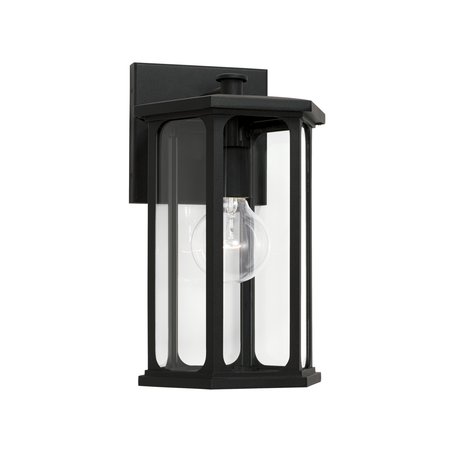 8" W x 13" H Outdoor 1-Light Small Wall Lantern in Black with Clear Glass