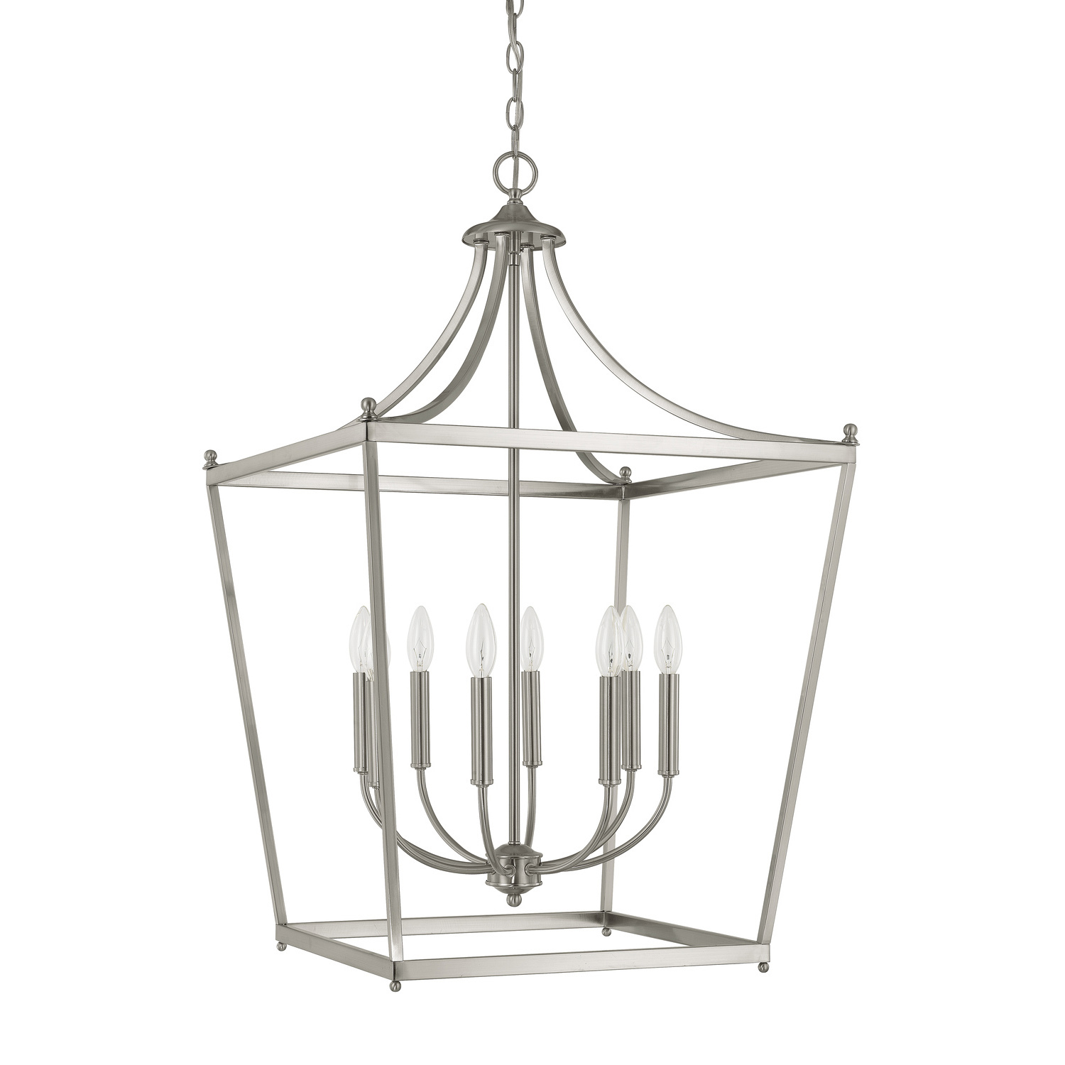 22" W x 35.5" H 8-Light Lantern Foyer Pendant in Brushed Nickel