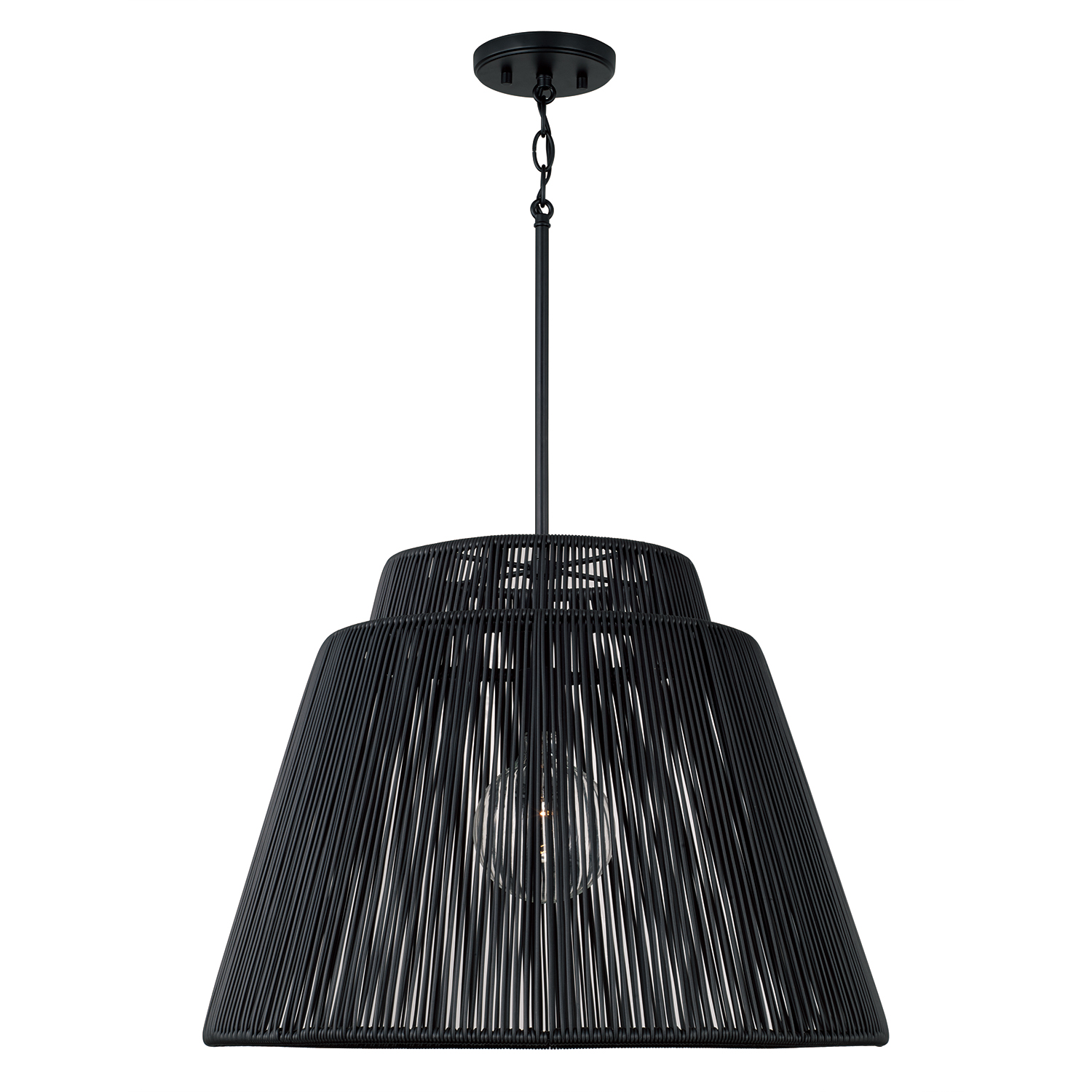 23" W x 17" H 1-Light Indoor Outdoor Pendant in Matte Black and Hand-wrapped Onyx Black Resin Rope