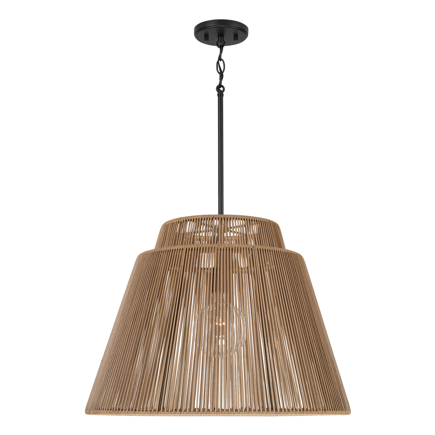 24" W x 17.25" H 1-Light Indoor Outdoor Pendant in Matte Black and Hand-wrapped Sienna Resin Rope