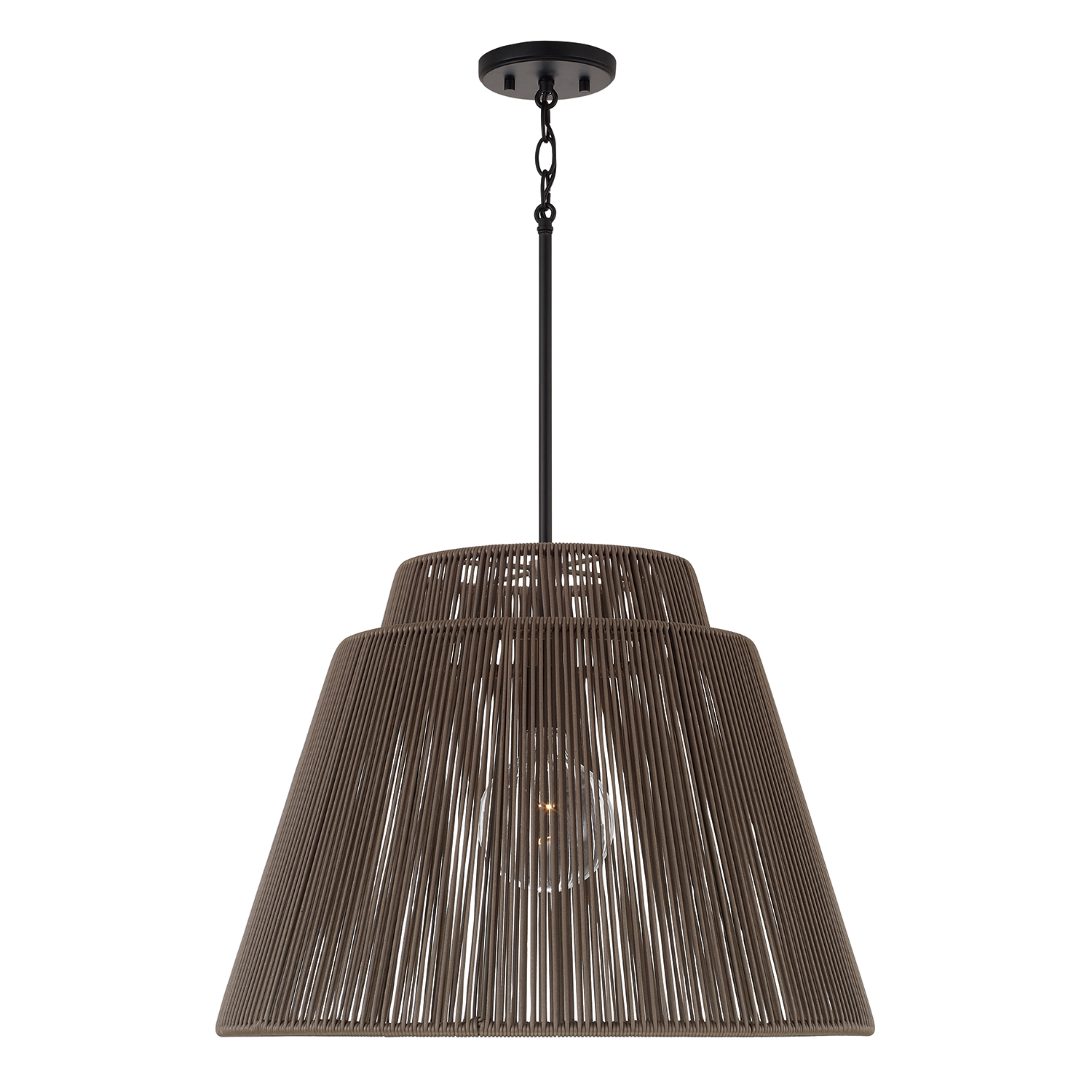 25" W x 17.25" H 1-Light Indoor Outdoor Pendant in Matte Black and Hand-wrapped Umber Resin Rope