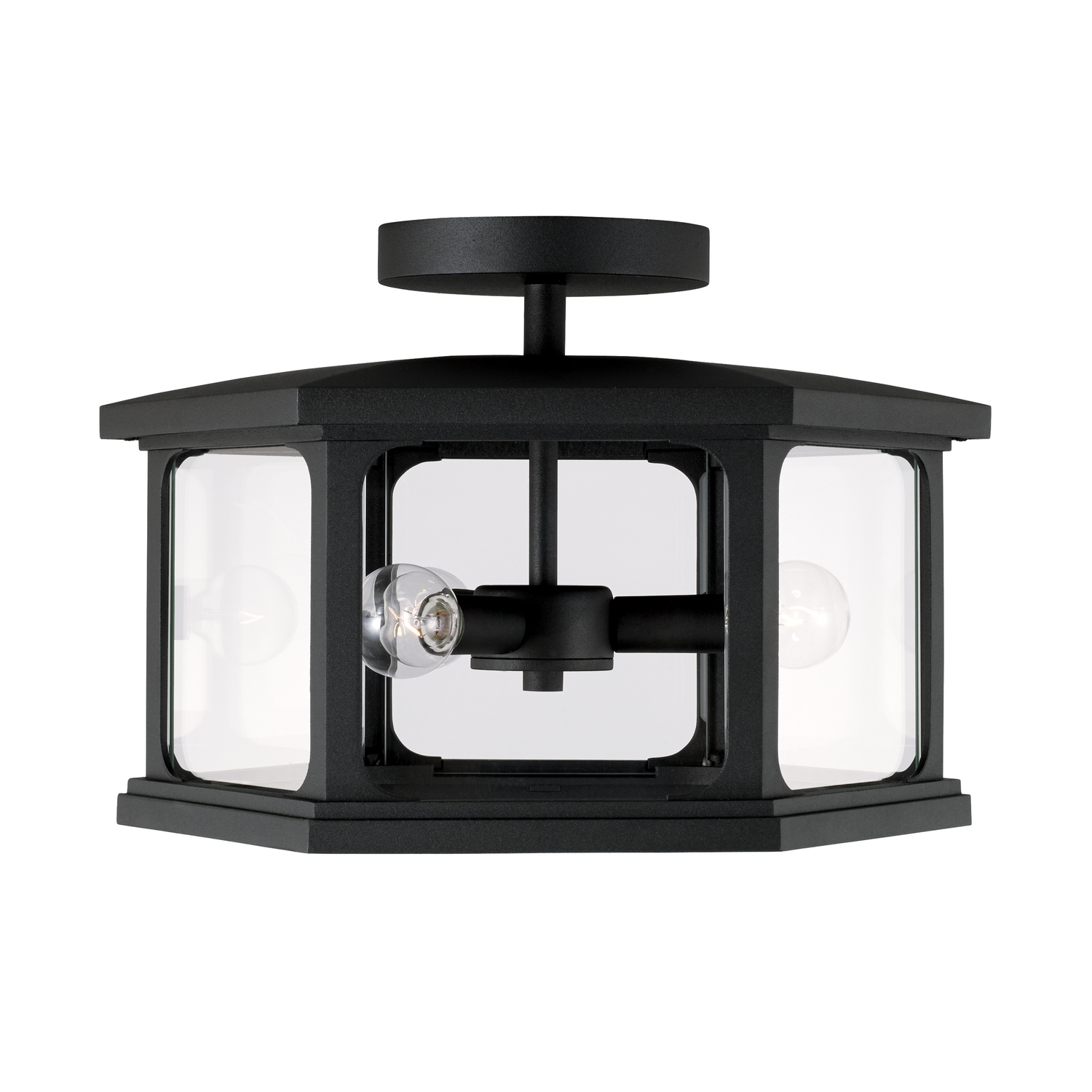 16" W x 10.5" H Outdoor 3-Light Flush-Mount in Black with Clear Glass