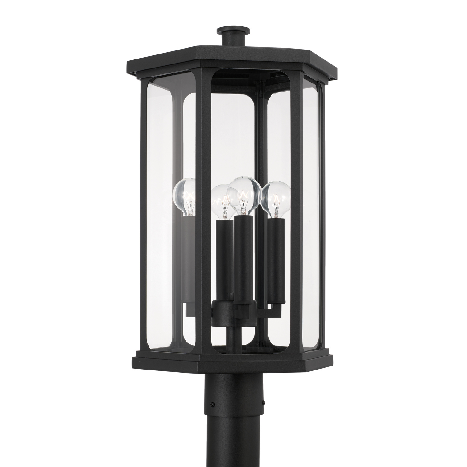 12" W x 22" H Outdoor 4-Light Post Lantern in Black with Clear Glass and Fits 3inch Post (sold separately)