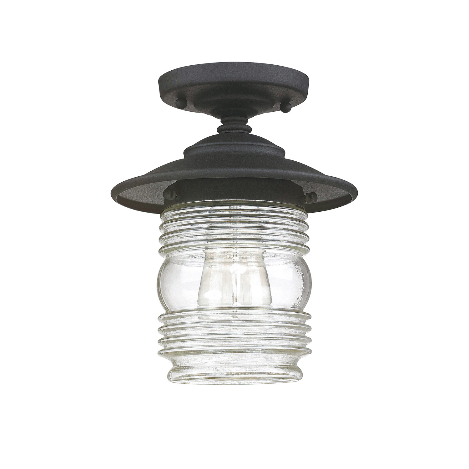 8" W x 10" H 1-Light Clear Ringed Glass Outdoor Flush Mount in Black