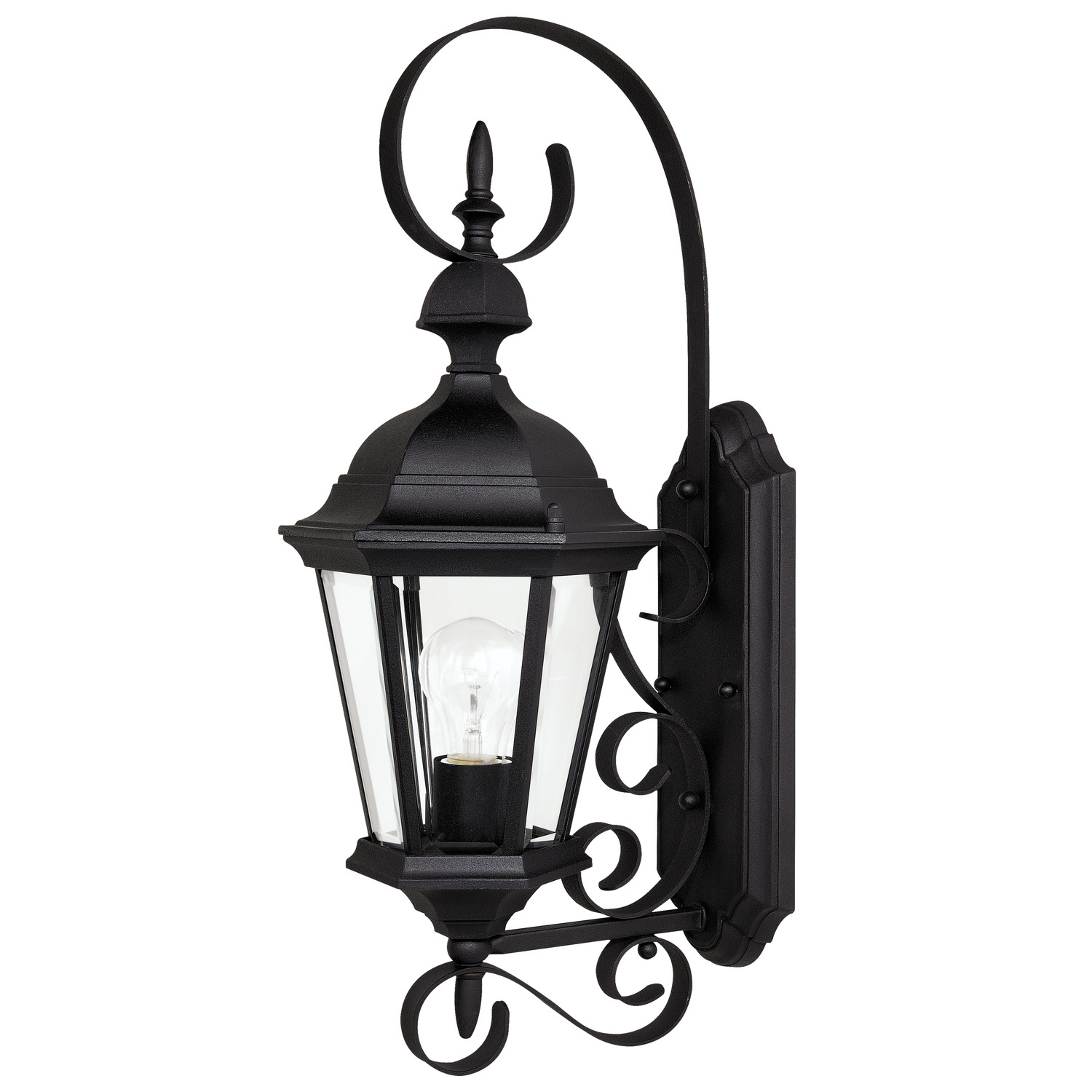8"W x 23"H 1-Light Outdoor Wall Lantern in Black with Clear Beveled Glass