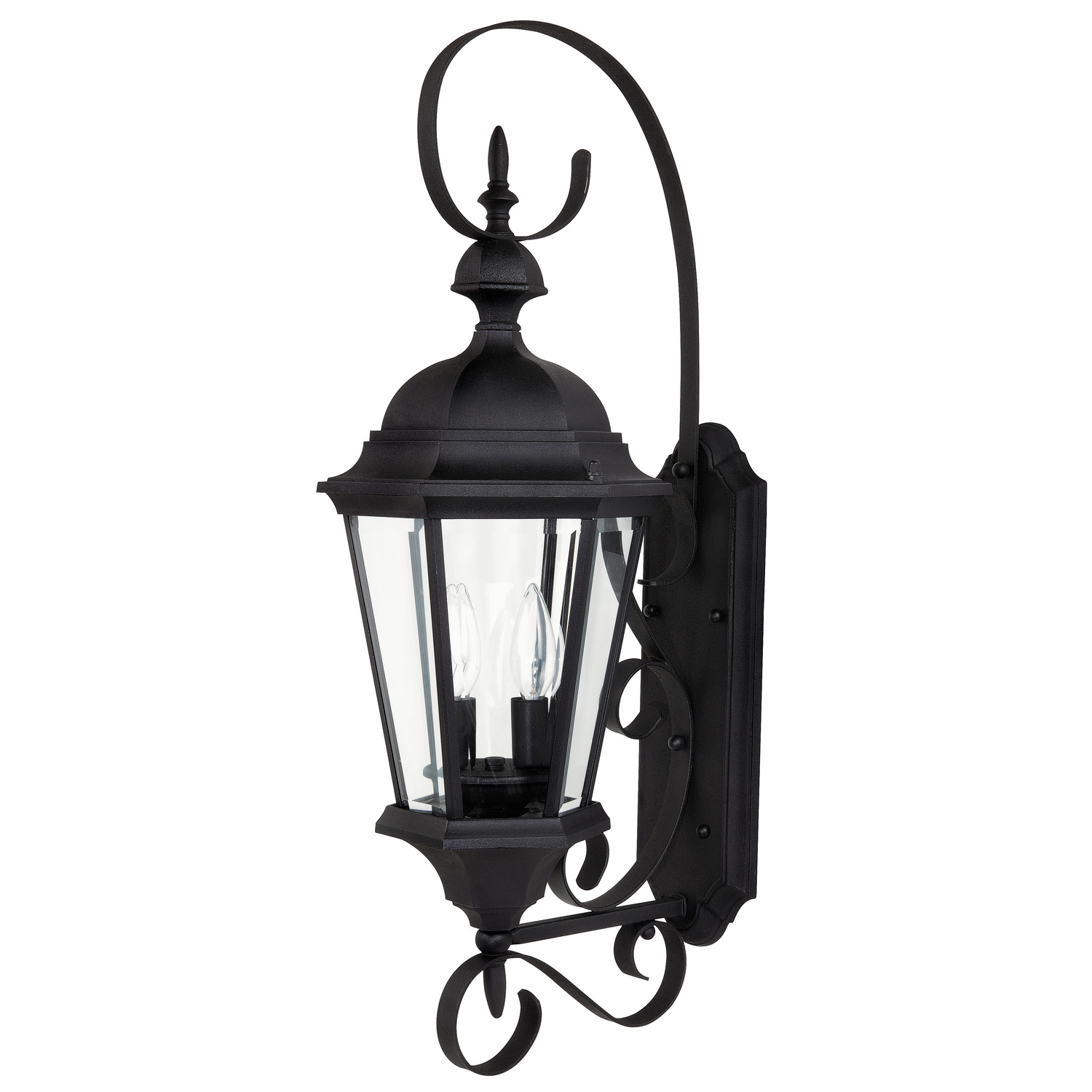 9"W x 27"H 2-Light Outdoor Wall Lantern in Black with Clear Beveled Glass
