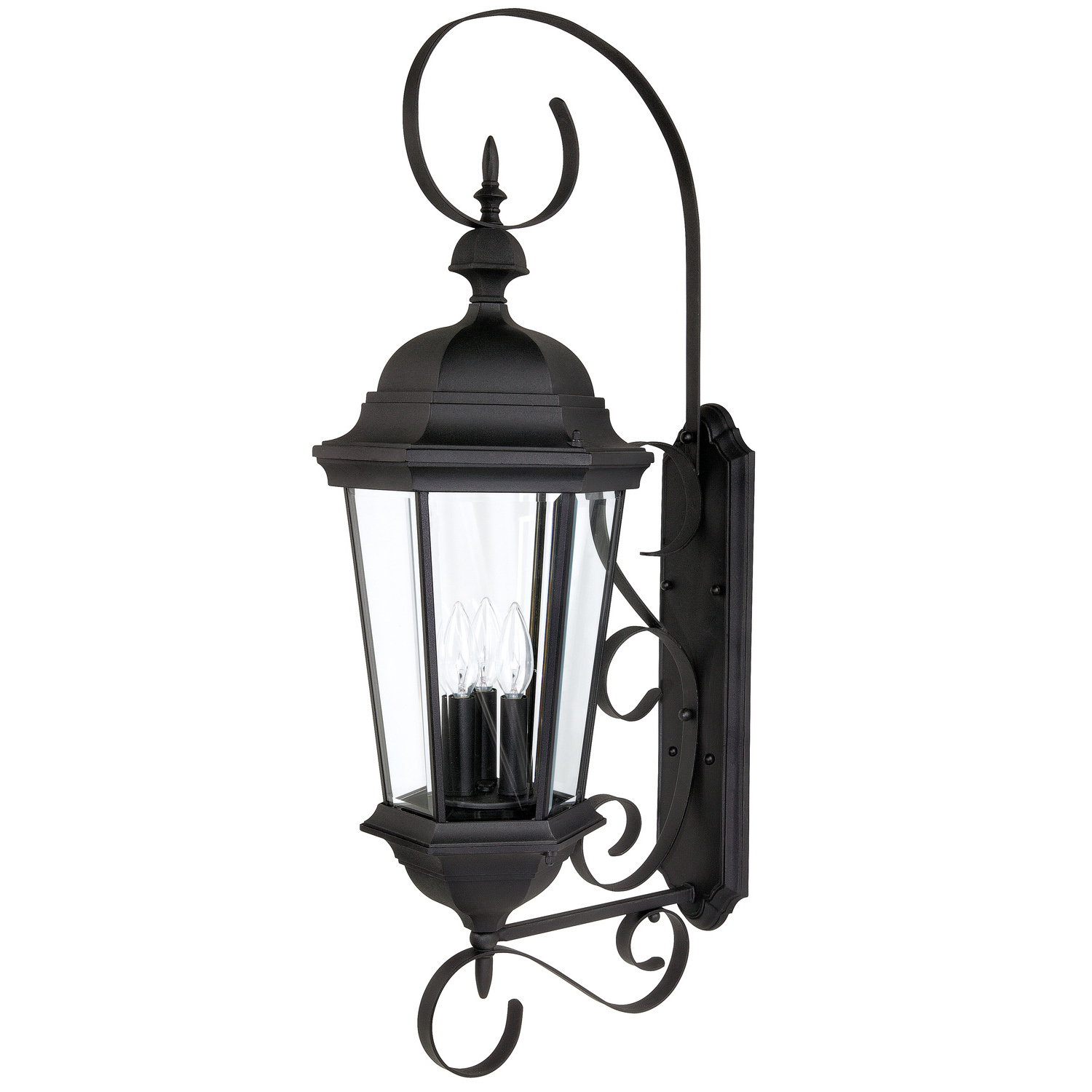 11"W x 36"H 3-Light Outdoor Wall Lantern in Black with Clear Beveled Glass