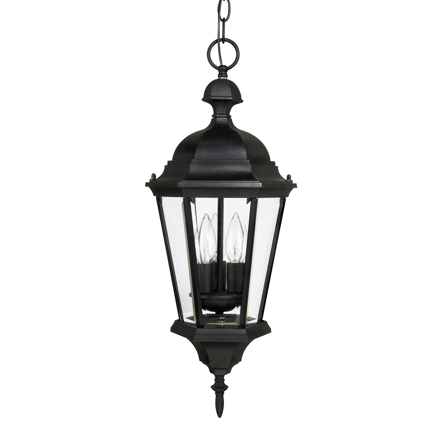 9.5" W x 23" H 3-Light Clear Beveled Glass Outdoor Hanging Lantern in Black