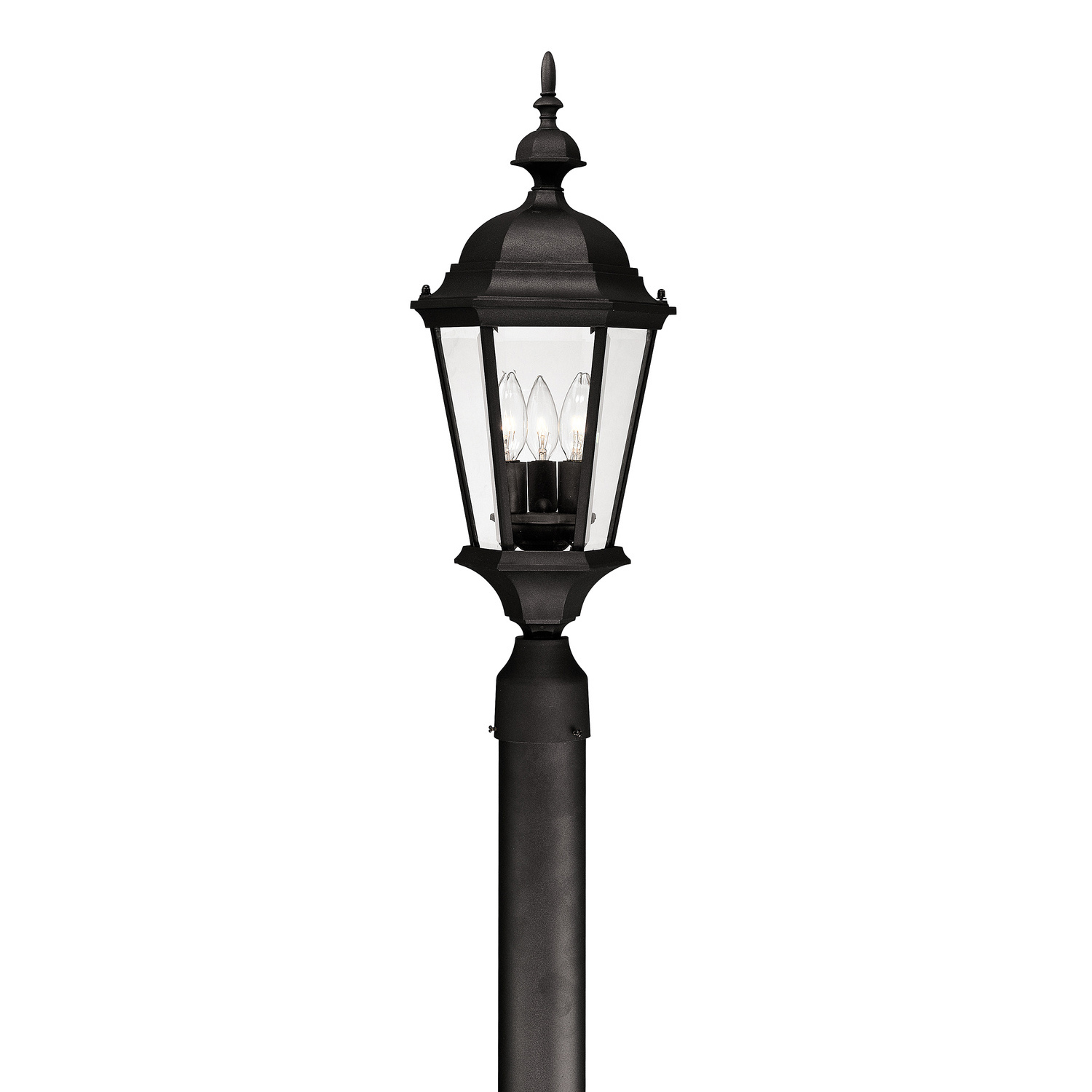 9.5" W x 24" H 3-Light Clear Beveled Glass Outdoor Post Lantern Fits 3" Post (sold separately) in Black