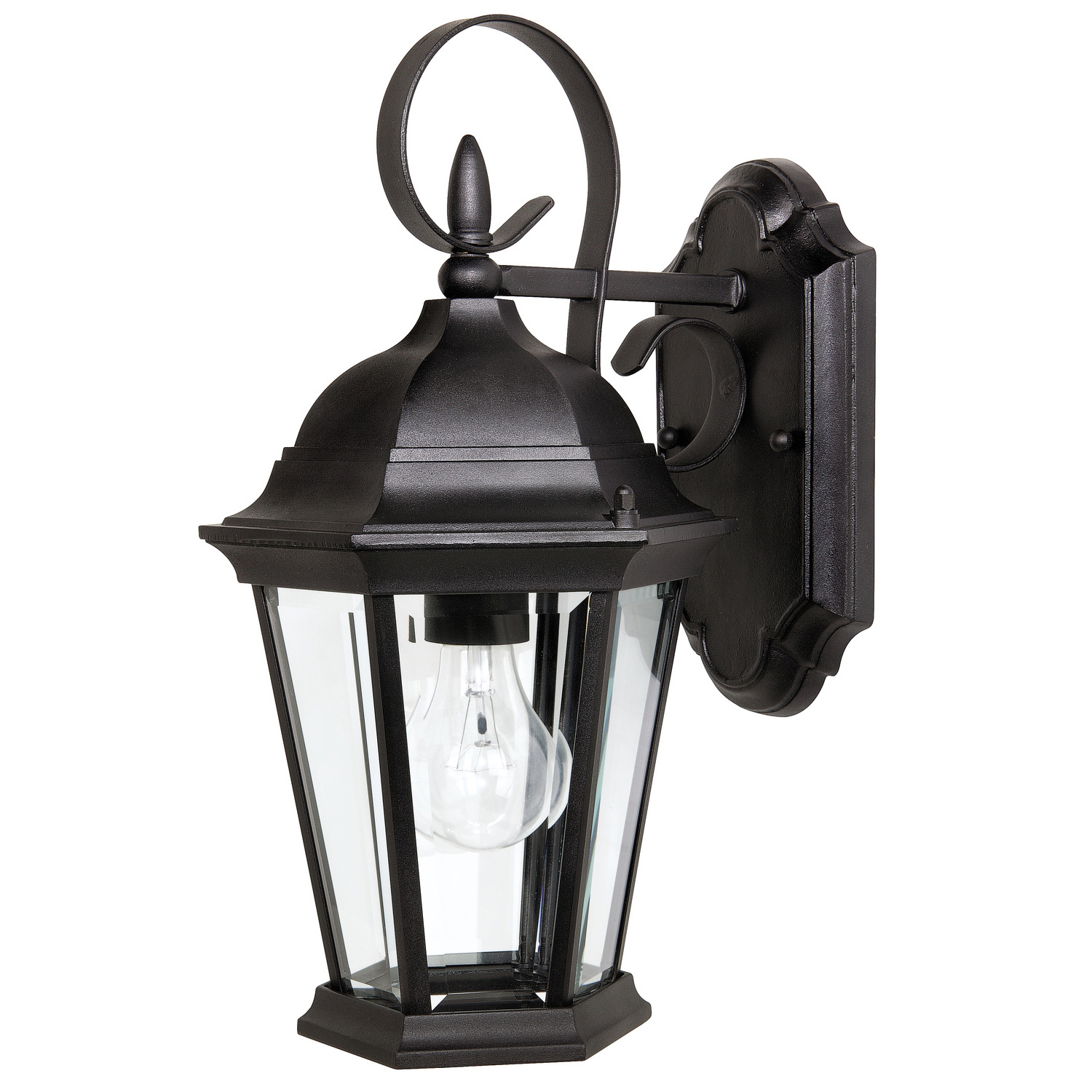 8"W x 15"H 1-Light Clear Beveled Glass Outdoor Wall Lantern in Black