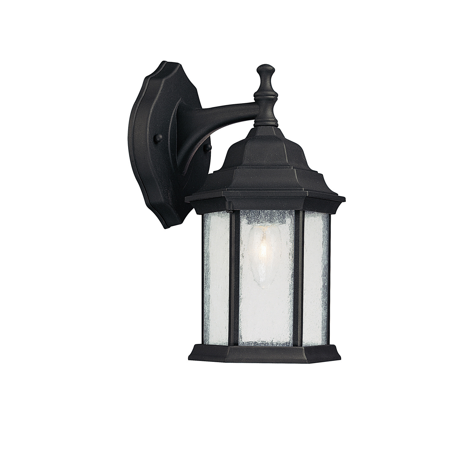 6"W x 12"H 1-Light Antiqued Glass Outdoor Wall Lantern in Black