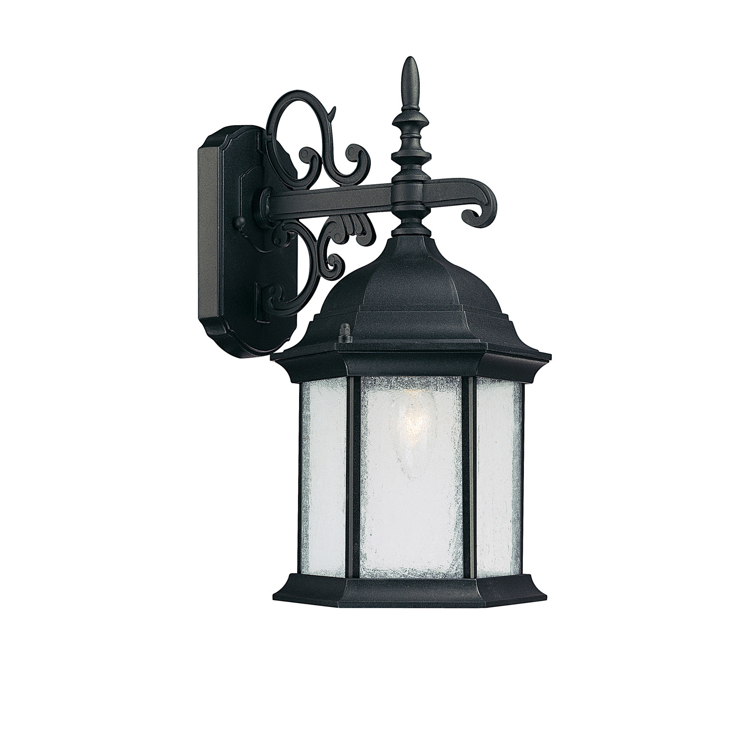 9"W x 16"H 1-Light Antiqued Glass Outdoor Wall Lantern in Black