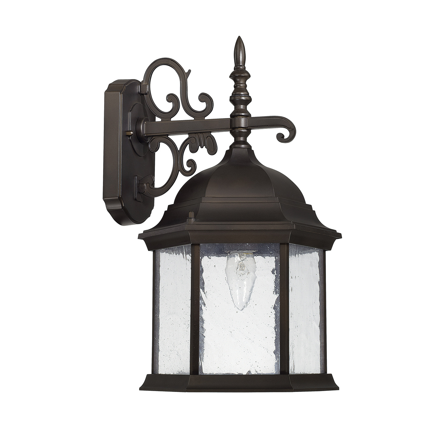 9"W x 16"H 1-Light Antiqued Glass Outdoor Wall Lantern in Old Bronze