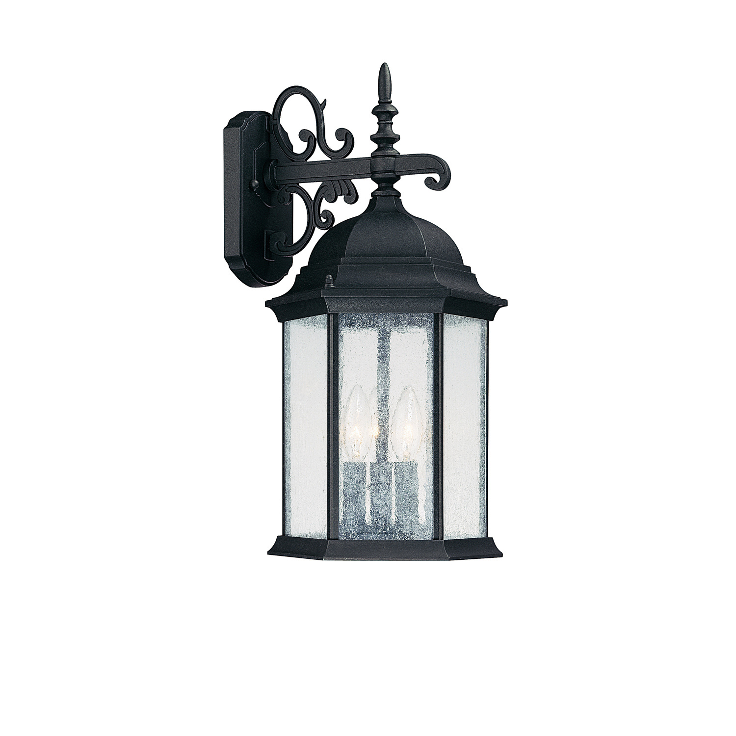 9"W x 19"H 3-Light Antiqued Glass Outdoor Wall Lantern in Black