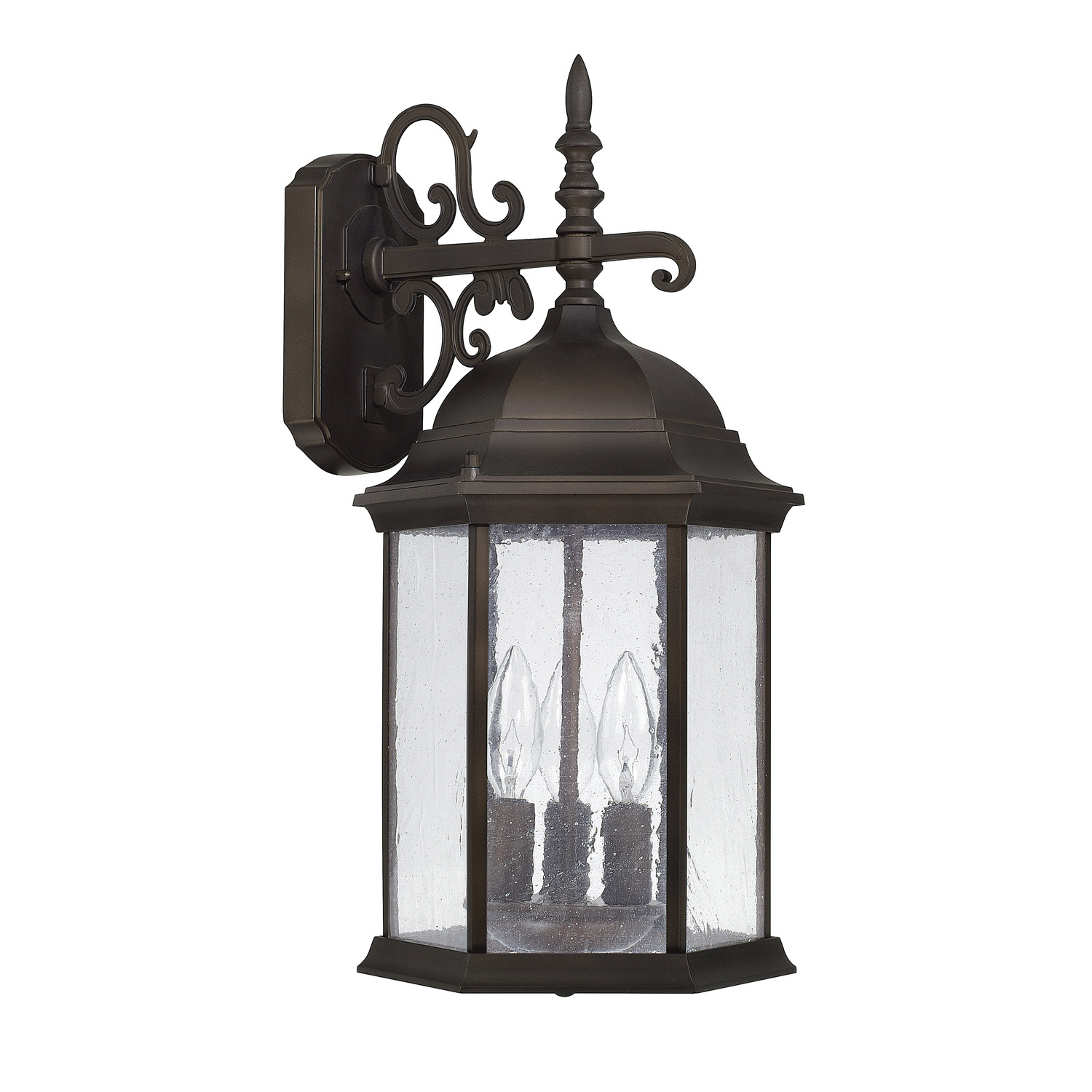 9"W x 19"H 3-Light Antiqued Glass Outdoor Wall Lantern in Old Bronze