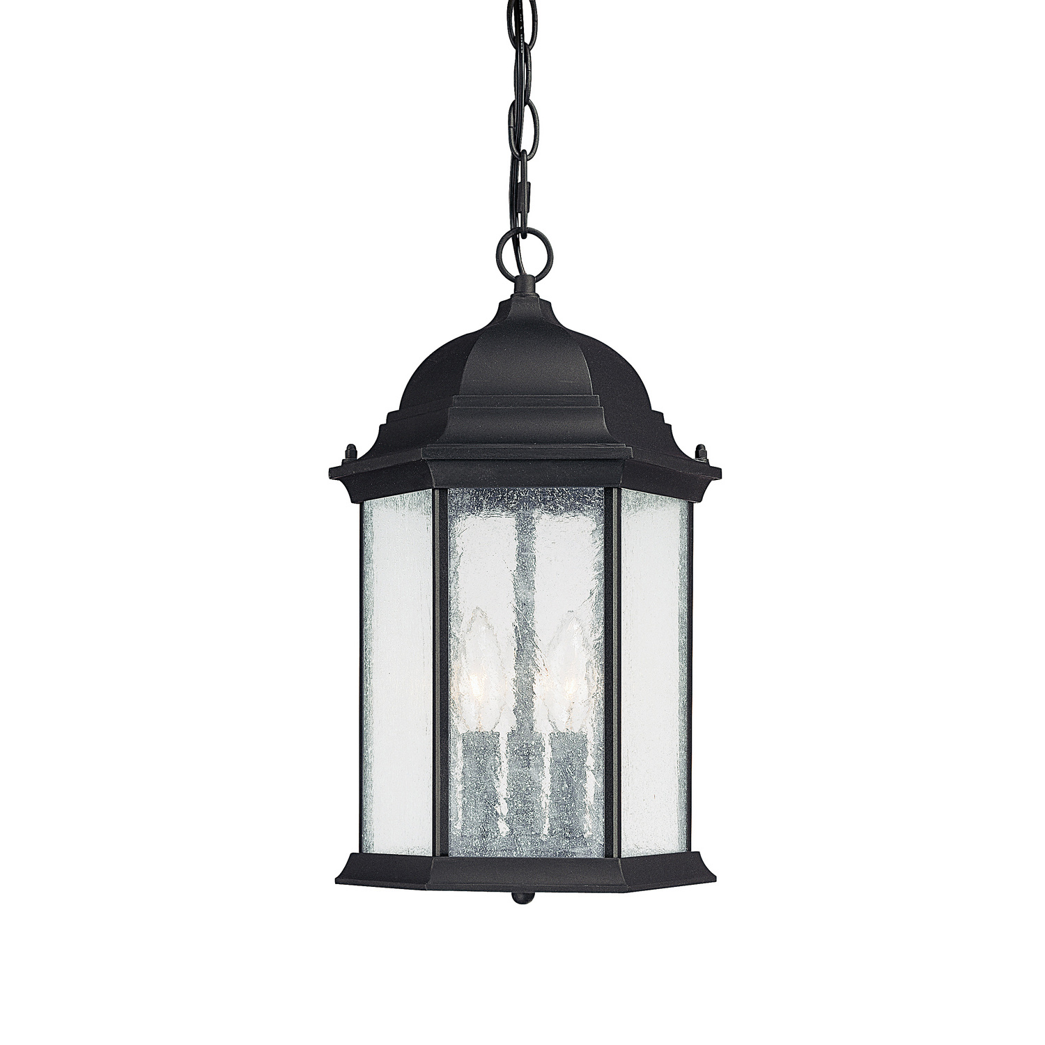9.5" W x 15.5" H 3-Light Antiqued Glass Outdoor Hanging Lantern in Black