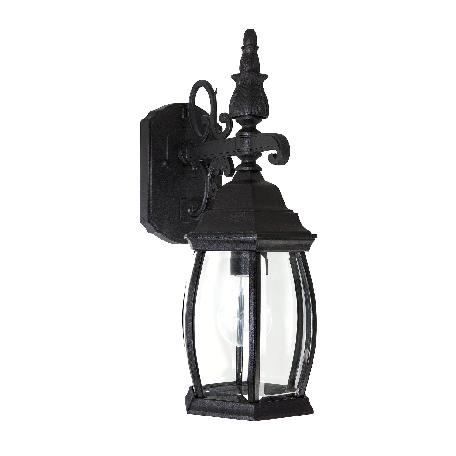 6"W x 16"H 1-Light Clear Beveled Glass Outdoor Wall Lantern in Black