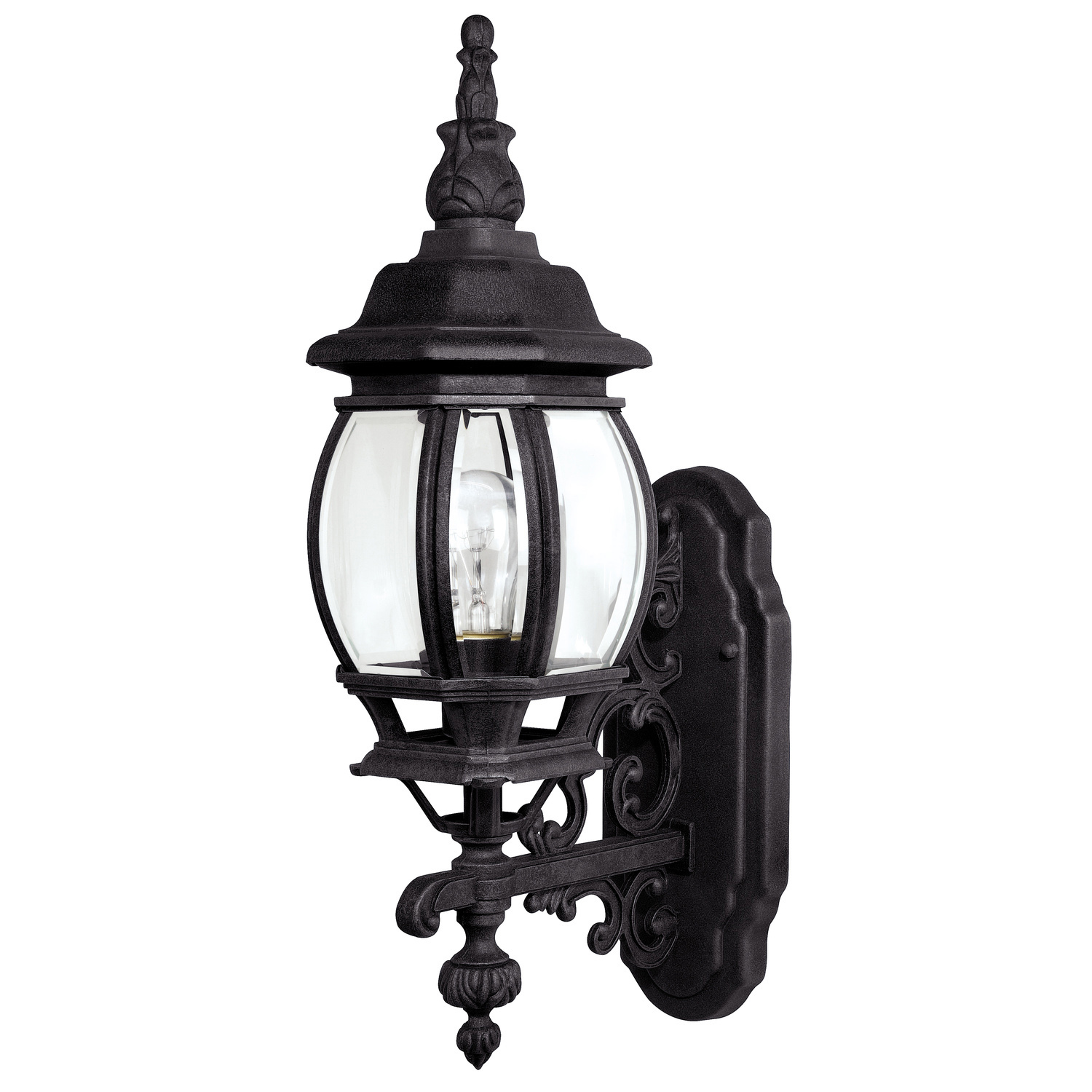 6"W x 19"H 1-Light Clear Beveled Glass Outdoor Wall Lantern in Black