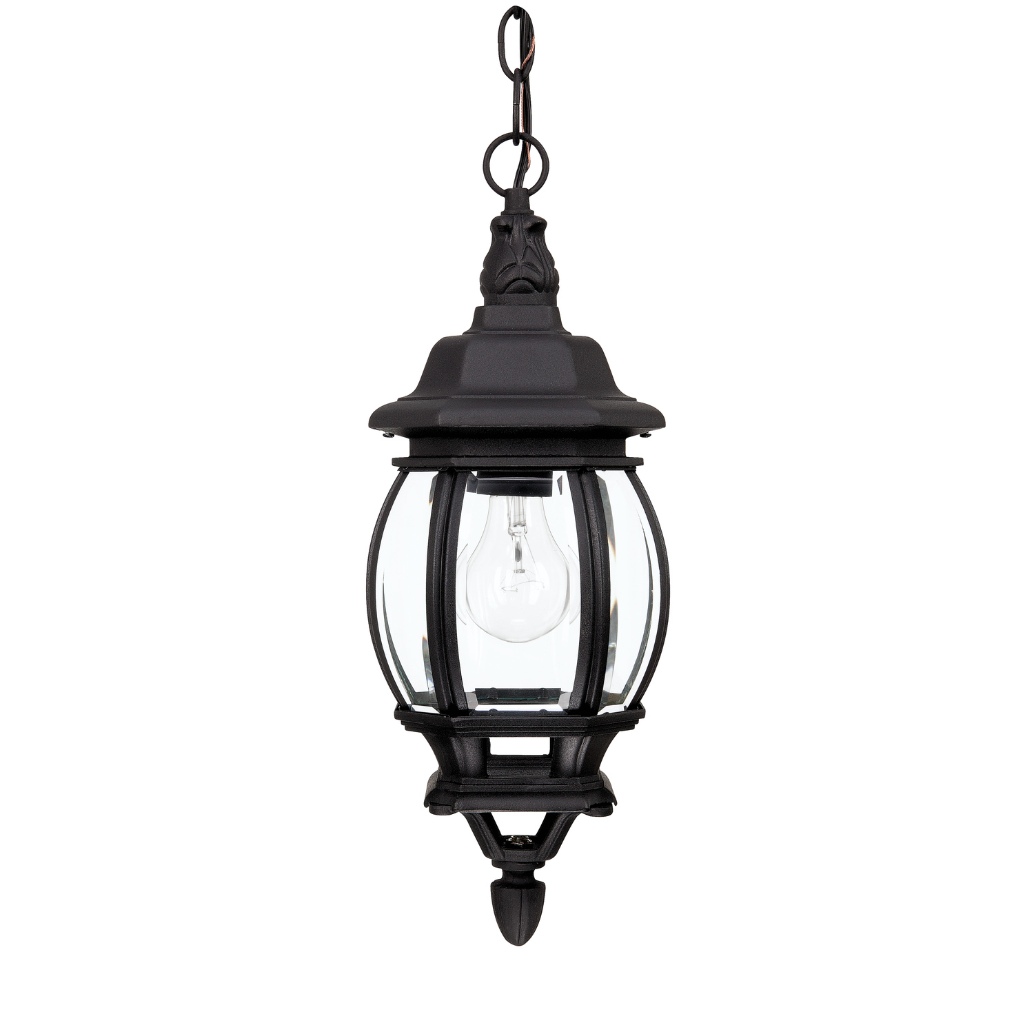 6.5" W x 16.5" H 1-Light Clear Beveled Glass Outdoor Hanging Lantern in Black