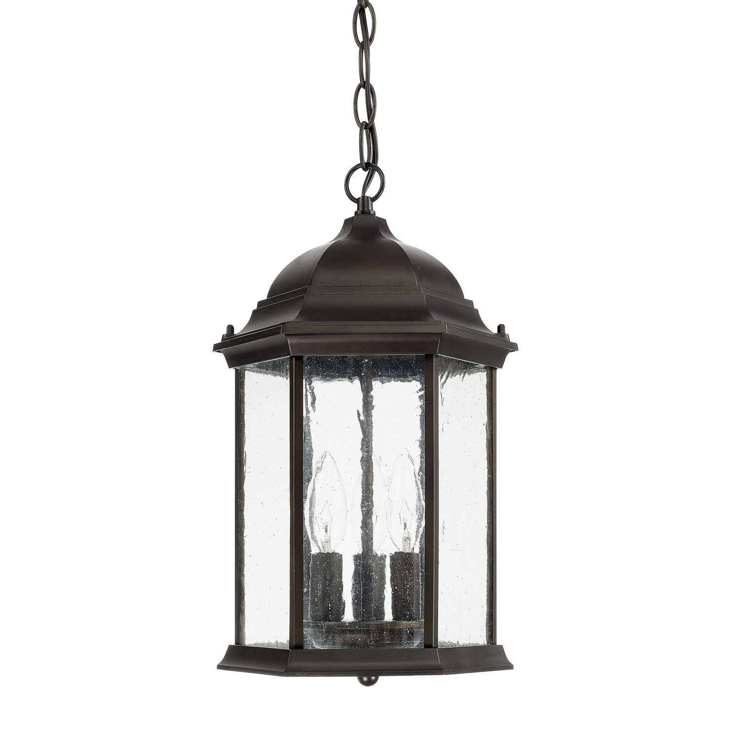 9.5" W x 15.5" H 3-Light Antiqued Glass Outdoor Hanging Lantern in Old Bronze