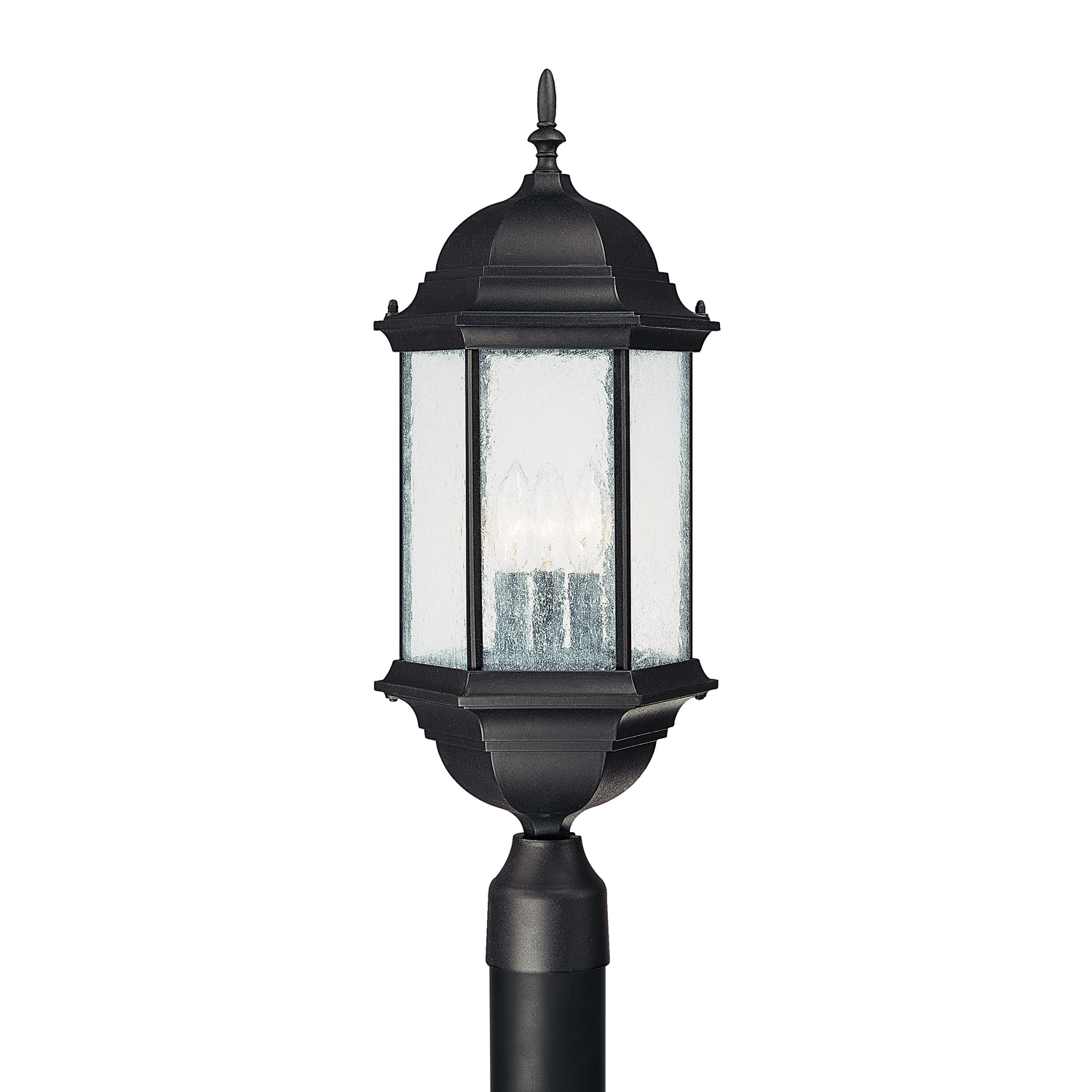 9.5" W x 24" H 3-Light Antiqued Glass Outdoor Post Lantern Fits 3" Post (sold separately) in Black