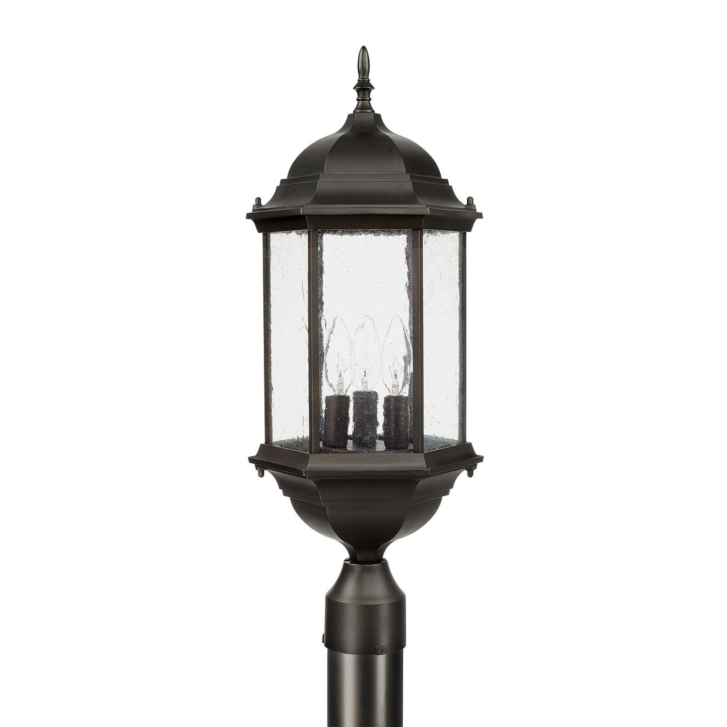 9.5" W x 24" H 3-Light Antiqued Glass Outdoor Post Lantern Fits 3" Post (sold separately) in Old Bronze