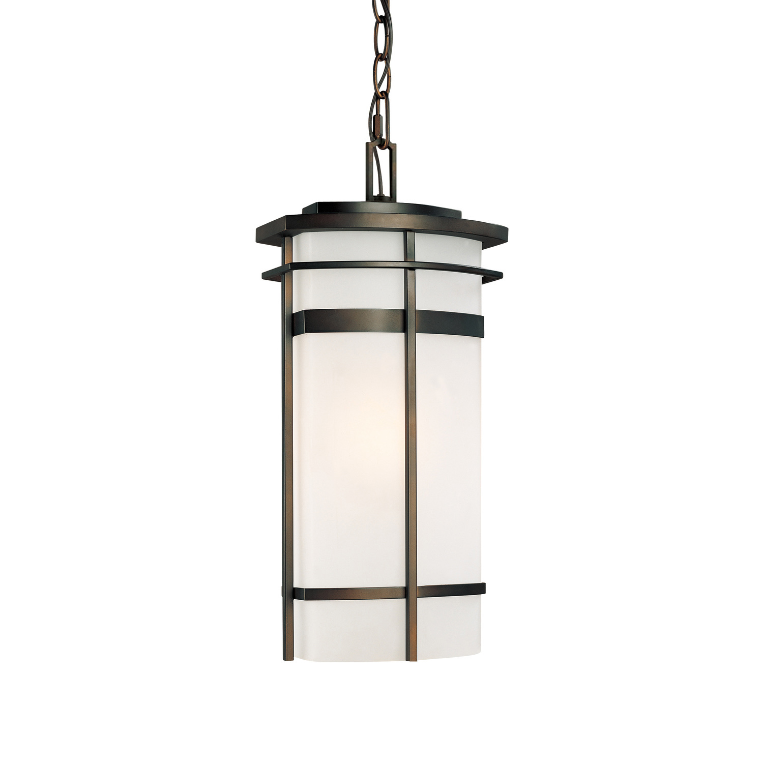 8" W x 17" H 1-Light Frosted Glass Outdoor Hanging Lantern in Old Bronze