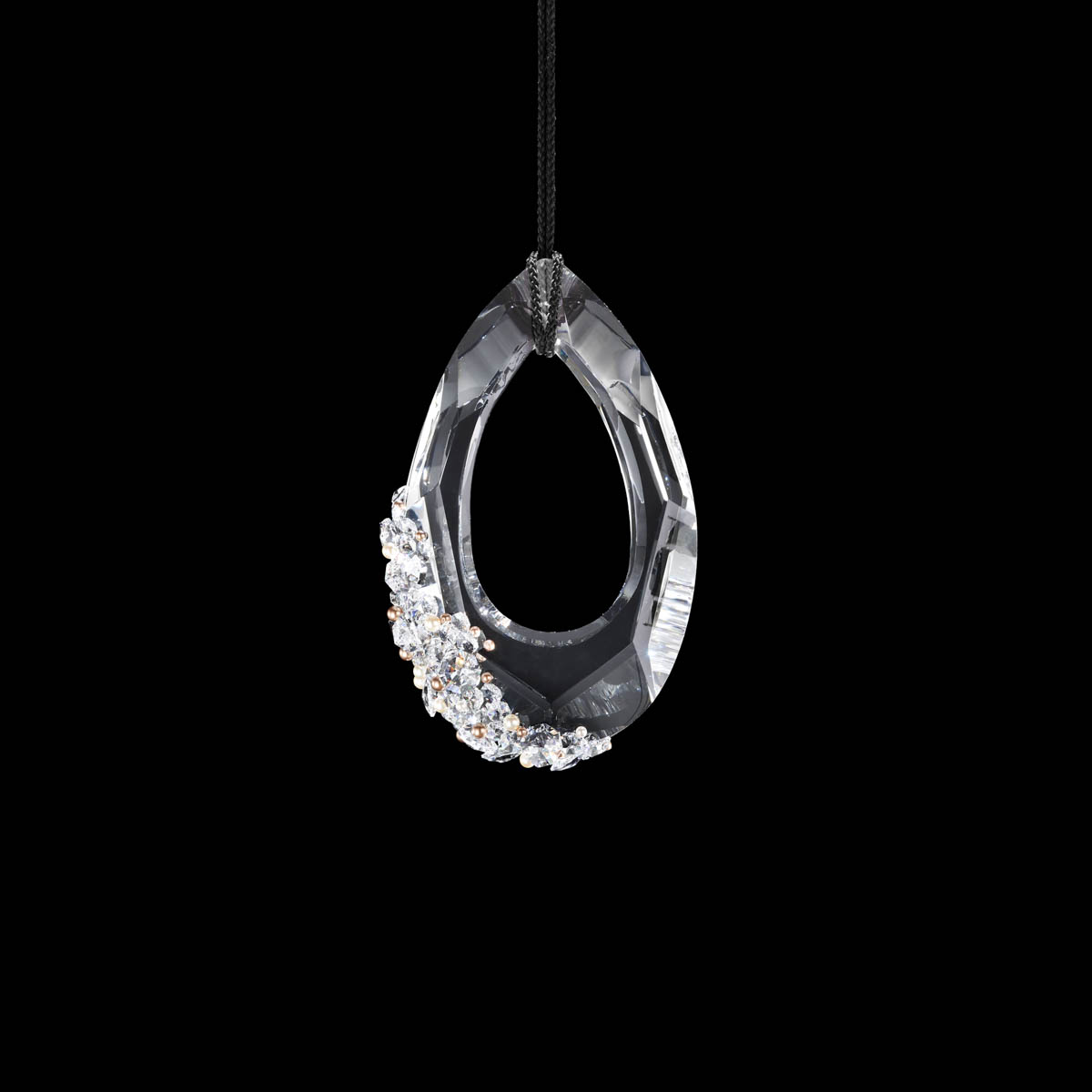 Trinity 16in LED 3000K/3500K/4000K 120V-277V Mini Pendant in Polished Chrome with Clear Radiance Crystal and Black Rope