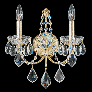 Century 2 Light 120V Wall Sconce in French Gold with Clear Heritage Handcut Crystal