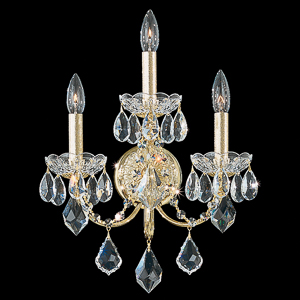 Century 3 Light 120V Wall Sconce in Heirloom Gold with Clear Heritage Handcut Crystal
