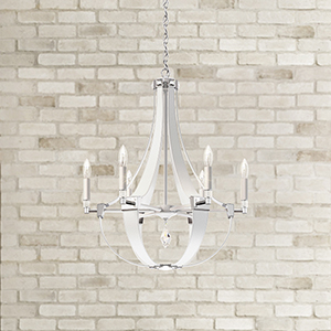 Crystal Empire 6 Light 120V Chandelier in White Pass Leather with Clear Radiance Crystal
