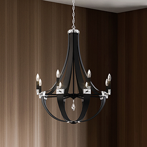 Crystal Empire 8 Light 120V Chandelier in White Pass Leather with Clear Radiance Crystal
