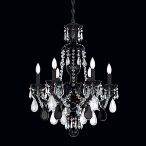 Hamilton Rock Crystal 6 Light 120V Chandelier in Jet Black with Black and Clear Rock Crystal