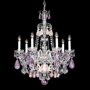 Hamilton Rock Crystal 7 Light 120V Chandelier in Polished Silver with Amethyst/Rose/Clear Rock Crystal