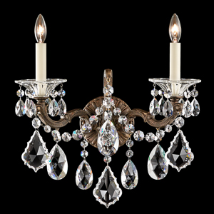 La Scala 2 Light 120V Wall Sconce in Florentine Bronze with Clear Radiance Crystal