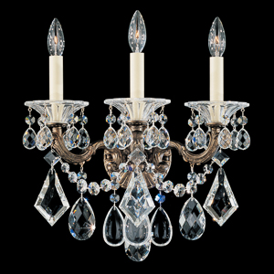 La Scala 3 Light 120V Wall Sconce in Heirloom Gold with Clear Radiance Crystal