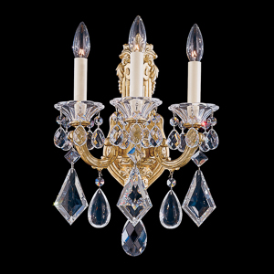 La Scala 3 Light 120V Wall Sconce in Antique Silver with Clear Heritage Handcut Crystal