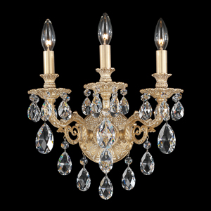 Milano 3 Light 120V Wall Sconce in Antique Silver with Clear Heritage Handcut Crystal