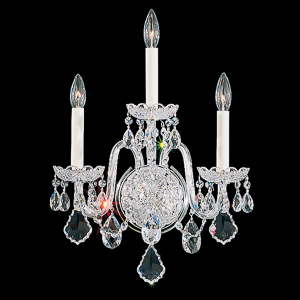 Olde World 3 Light 120V Wall Sconce in Polished Silver with Clear Heritage Handcut Crystal