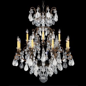 Renaissance Rock Crystal 13 Light 120V Chandelier in Heirloom Gold with Olivine & Smoke Quartz Crystal